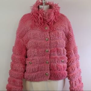 Chanel Pink Boucle Fringe Neck Jacket 2020A Runway